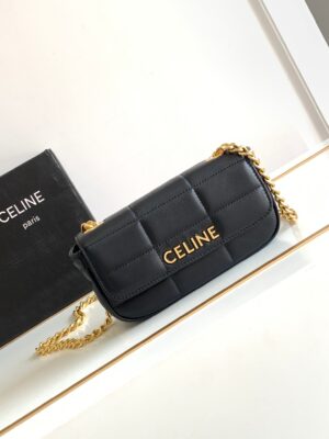 CELINE CHAIN SHOULDER BAG MATELASSE MONOCHROME CELINE IN QUILTED GOATSKIN