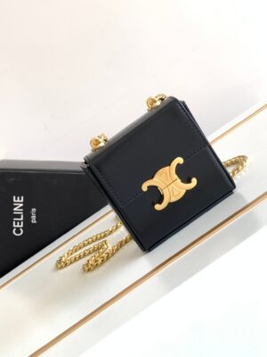 CELINE MINI BOX TRIOMPHE IN SHINY CALFSKIN BLACK
