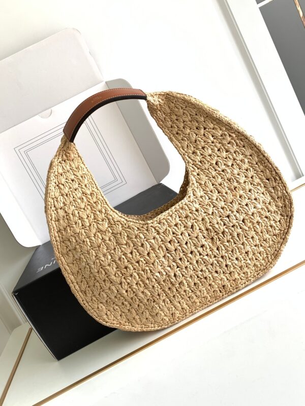 CELINE CLASSIC PANIER HOBO BAG IN RAFFIA AND CALFSKIN