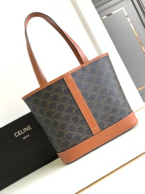 CELINE SMALL CABAS IN TRIOMPHE CANVAS AND CALFSKIN
