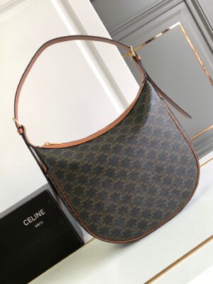 CELINE HELOISE BAG IN TRIOMPHE CANVAS AND CALFSKIN TAN