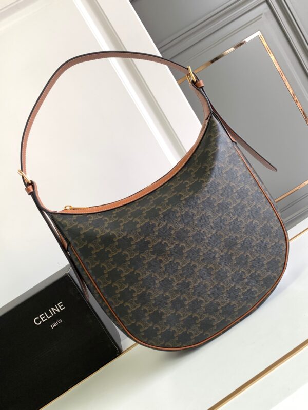 CELINE HELOISE BAG IN TRIOMPHE CANVAS AND CALFSKIN TAN