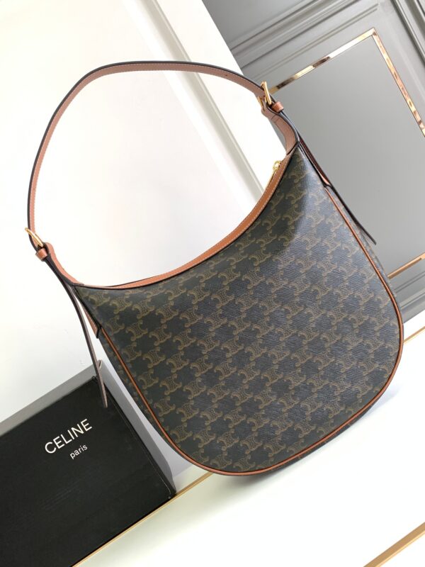 CELINE HELOISE BAG IN TRIOMPHE CANVAS AND CALFSKIN TAN