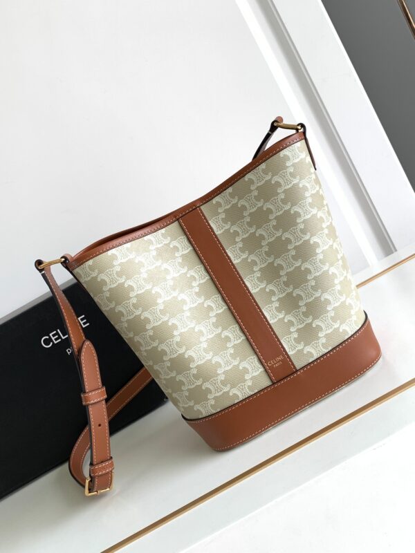 CELINE SMALL BUCKET IN TRIOMPHE CANVAS AND CALFSKIN
