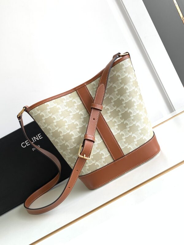 CELINE SMALL BUCKET IN TRIOMPHE CANVAS AND CALFSKIN