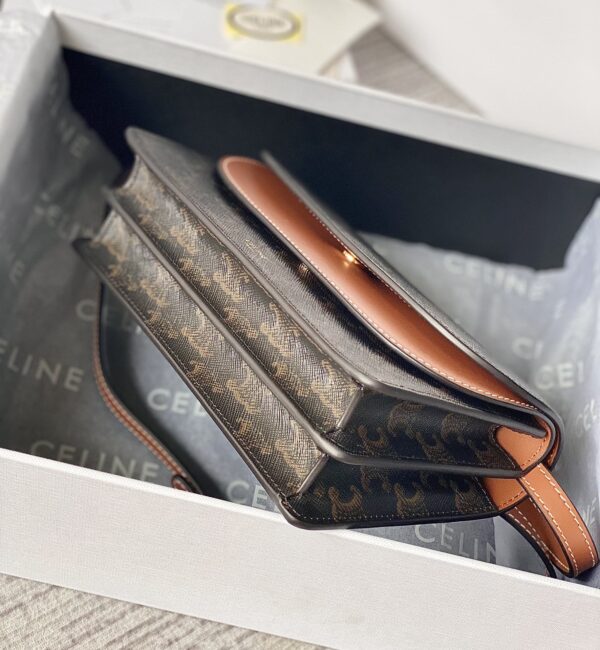 CELINE WALLET ON STRAP IN TRIOMPHE CANVAS AND SMOOTH LAMBSKIN TAN