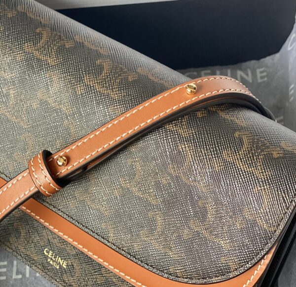 CELINE WALLET ON STRAP IN TRIOMPHE CANVAS AND SMOOTH LAMBSKIN TAN