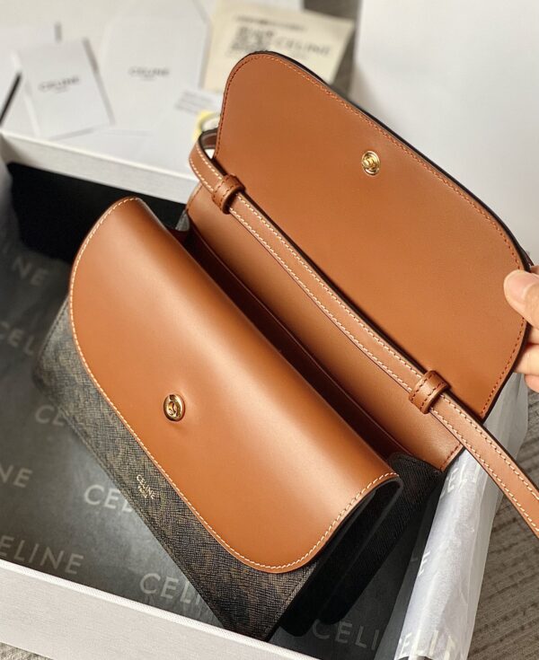 CELINE WALLET ON STRAP IN TRIOMPHE CANVAS AND SMOOTH LAMBSKIN TAN