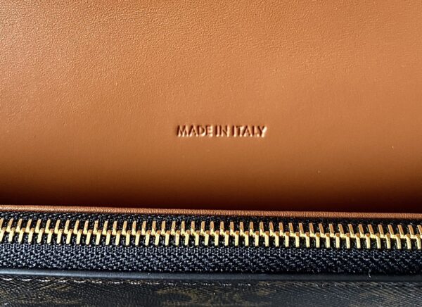 CELINE WALLET ON STRAP IN TRIOMPHE CANVAS AND SMOOTH LAMBSKIN TAN