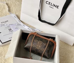 CELINE CLUTCH WITH CHAIN IN TRIOMPHE CANVAS AND LAMBSKIN