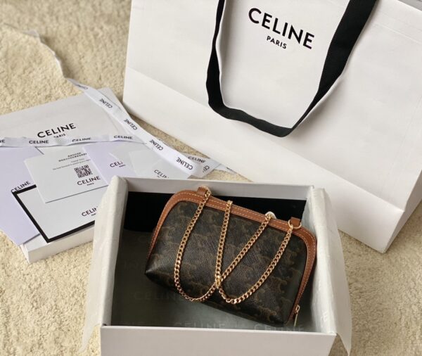 CELINE CLUTCH WITH CHAIN IN TRIOMPHE CANVAS AND LAMBSKIN