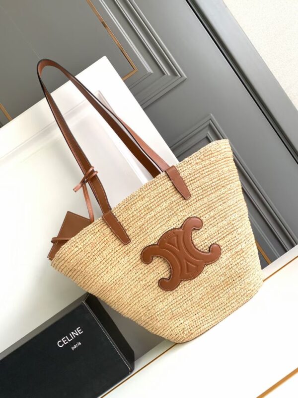 Celine MEDIUM SUPPLE CELINE CLASSIC PANIER IN RAFFIA AND CALFSKIN