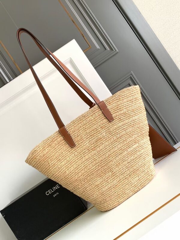 Celine MEDIUM SUPPLE CELINE CLASSIC PANIER IN RAFFIA AND CALFSKIN