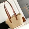 CELINE CELINE CLASSIC PANIER SMALL BRAIDED TRIOMPHE IN RAFFIA AND CALFSKIN TAN