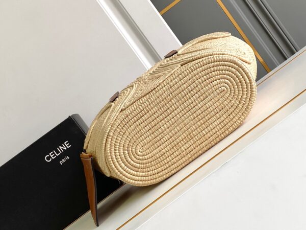 CELINE CELINE CLASSIC PANIER SMALL BRAIDED TRIOMPHE IN RAFFIA AND CALFSKIN TAN