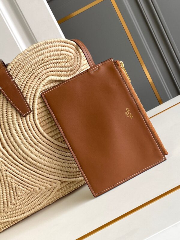 CELINE CELINE CLASSIC PANIER SMALL BRAIDED TRIOMPHE IN RAFFIA AND CALFSKIN TAN