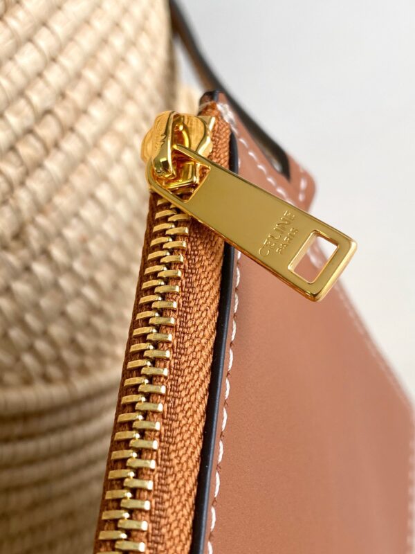 CELINE CELINE CLASSIC PANIER SMALL BRAIDED TRIOMPHE IN RAFFIA AND CALFSKIN TAN