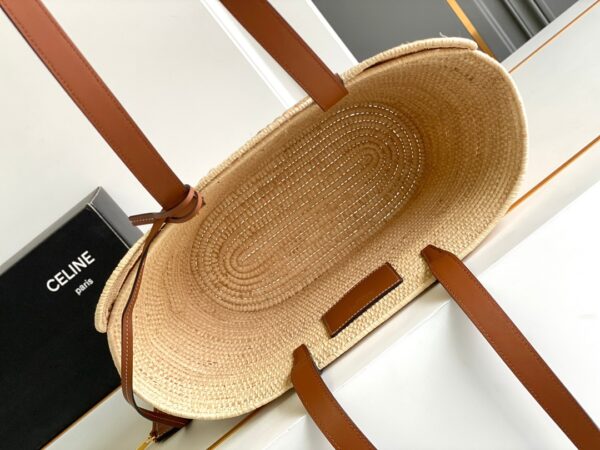 CELINE CELINE CLASSIC PANIER SMALL BRAIDED TRIOMPHE IN RAFFIA AND CALFSKIN TAN