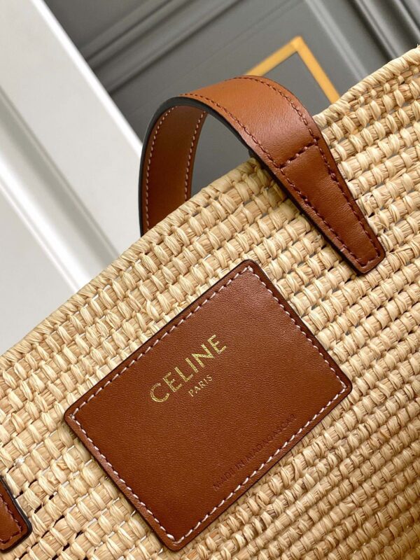 CELINE CELINE CLASSIC PANIER SMALL BRAIDED TRIOMPHE IN RAFFIA AND CALFSKIN TAN