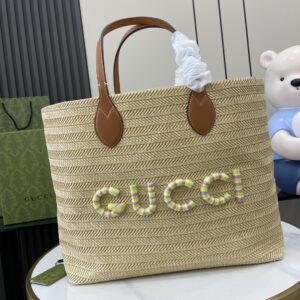 Gucci MEDIUM STRAW-EFFECT TOTE