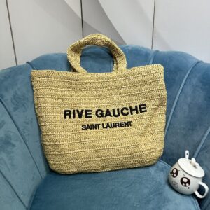 YSL RIVE GAUCHE SUPPLE TOTE BAG IN RAFFIA CROCHET