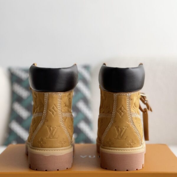 Wheat colored letter ankle boots