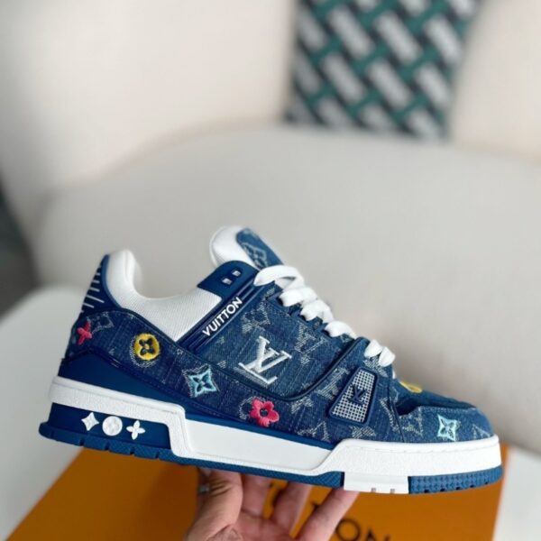 White & Blue Denim 'Trainer' Sneakers