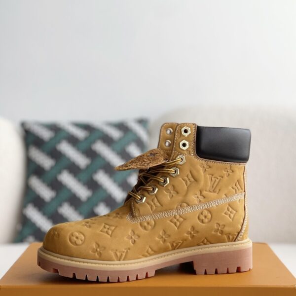 Wheat colored letter ankle boots
