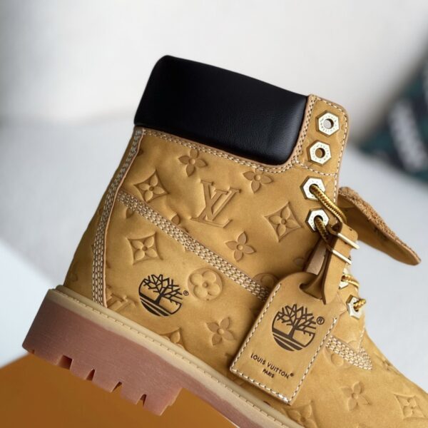 Wheat colored letter ankle boots