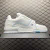 White and blue low-top casual sneakers