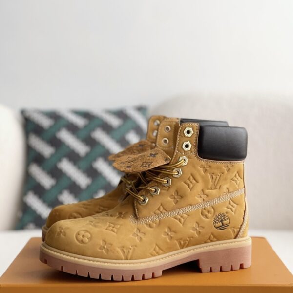Wheat colored letter ankle boots
