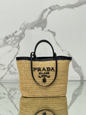 Prada Medium crochet and leather tote bag
