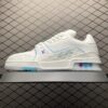 White and blue low-top casual sneakers