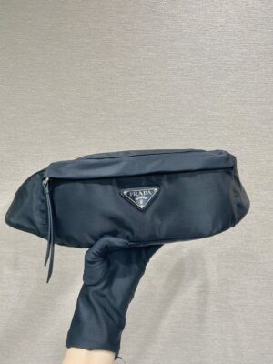 Prada Black Re-nylon And Saffiano Leather Belt Bag