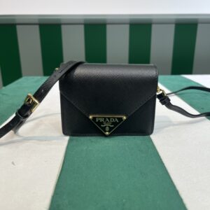 Prada Saffiano leather card holder with shoulder strap
