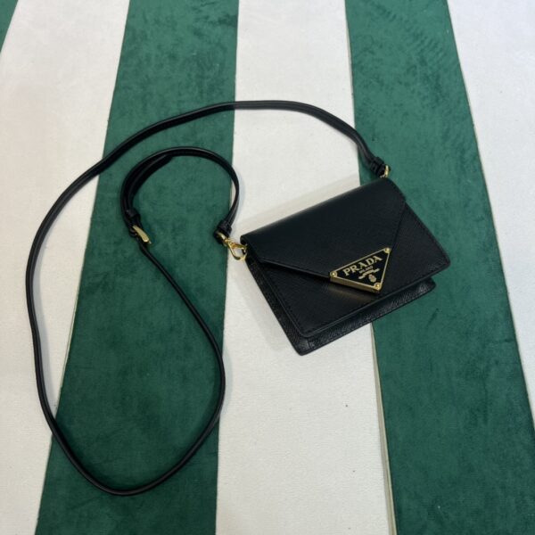 Prada Saffiano leather card holder with shoulder strap