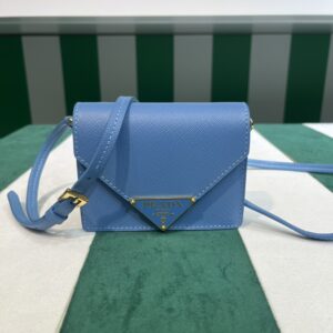 Prada Saffiano leather card holder with shoulder strap