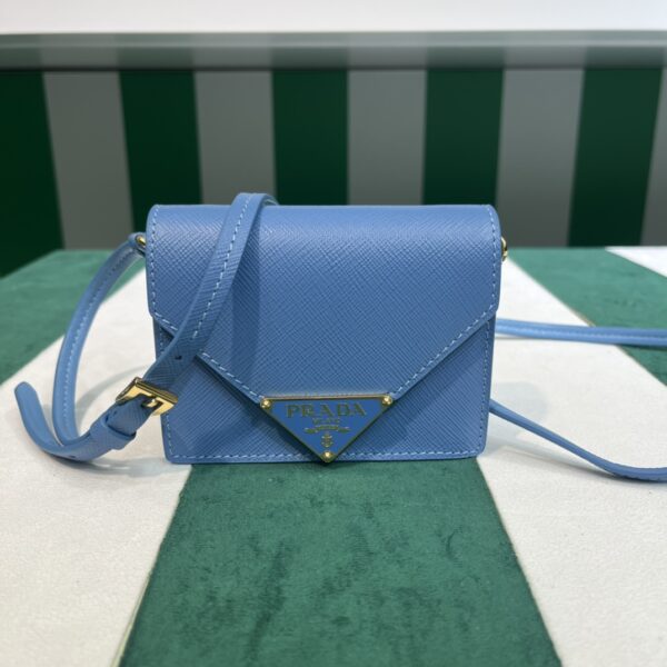 Prada Saffiano leather card holder with shoulder strap