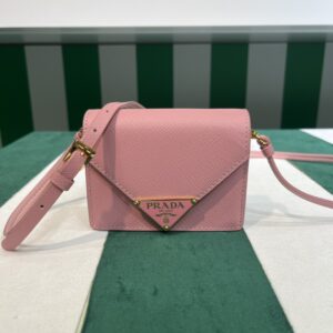 Prada Saffiano leather card holder with shoulder strap