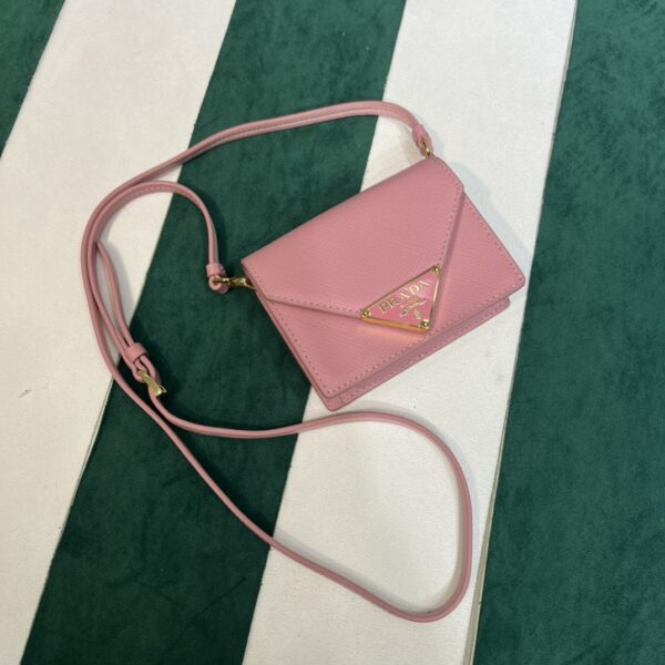 Prada Saffiano leather card holder with shoulder strap