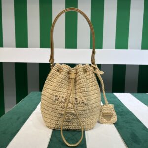 Prada Crochet and leather mini-bucket bag