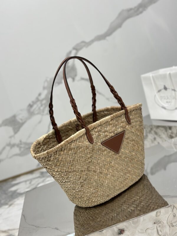 Prada Woven Palm And Leather Tote