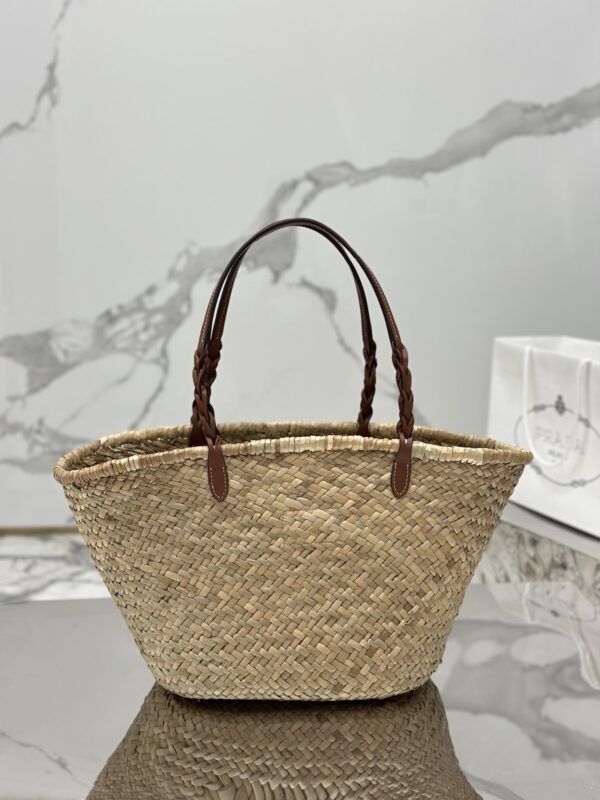 Prada Woven Palm And Leather Tote