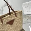 Prada Woven Palm And Leather Tote