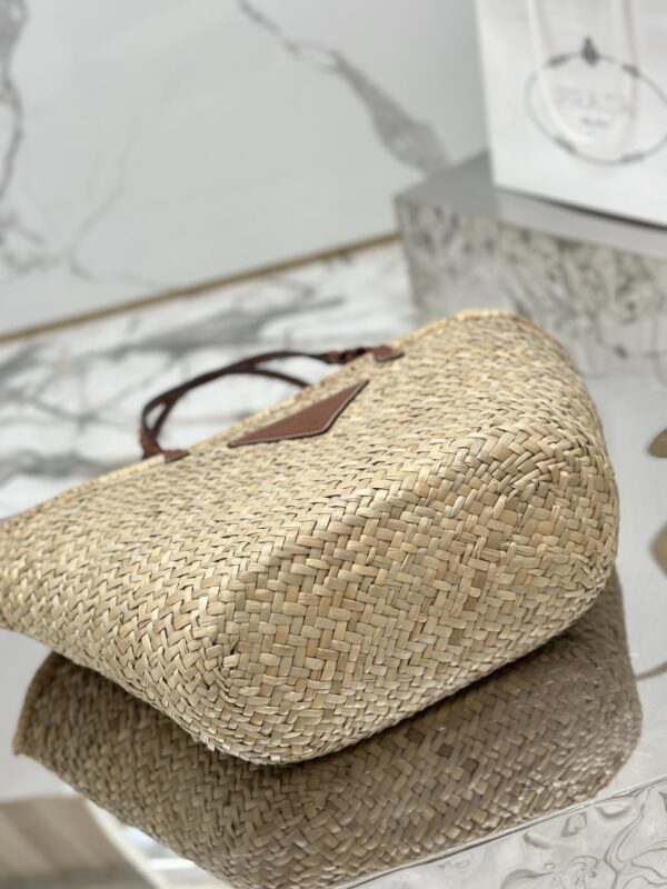 Prada Woven Palm And Leather Tote
