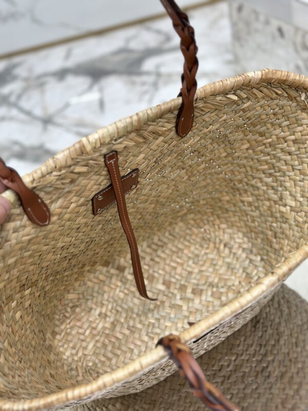 Prada Woven Palm And Leather Tote