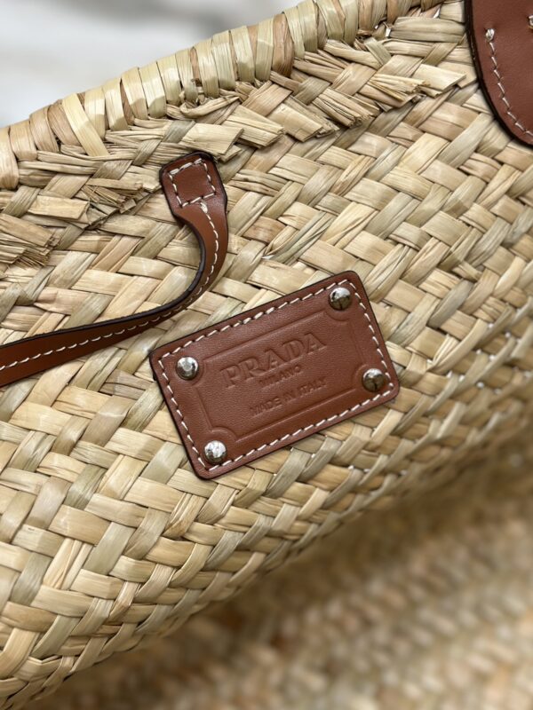 Prada Woven Palm And Leather Tote