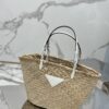 Prada Woven Palm And Leather Tote