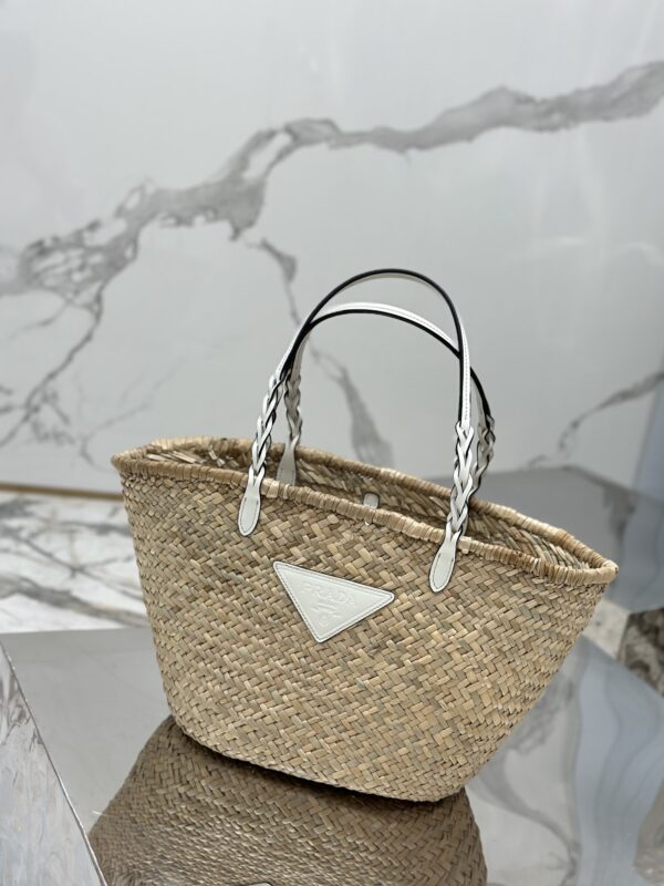 Prada Woven Palm And Leather Tote