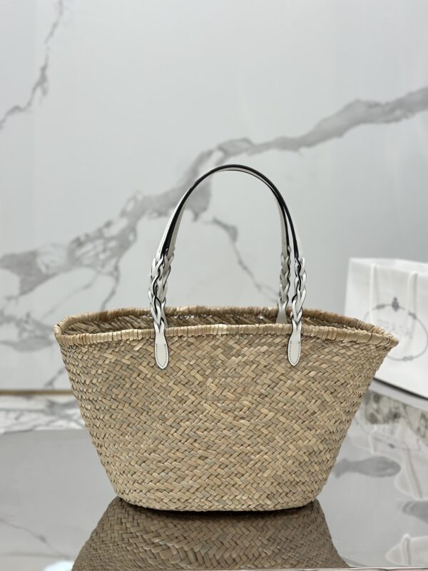 Prada Woven Palm And Leather Tote